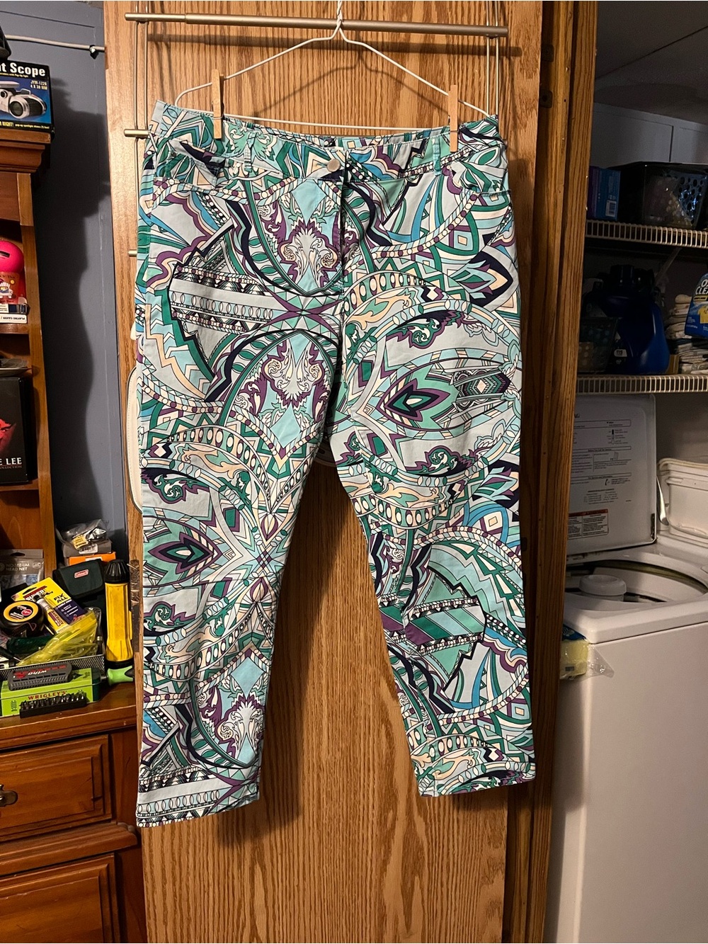 Chico's Teal Mint Purple Paisley Cropped Pants